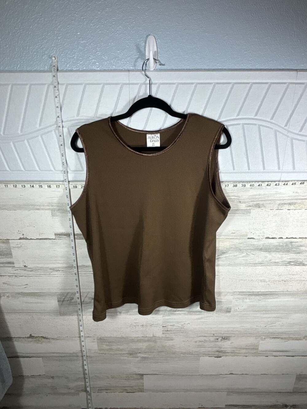 Alison Daley Brown Ribbed Velvet Trim Sleeveless Tank Top 2X